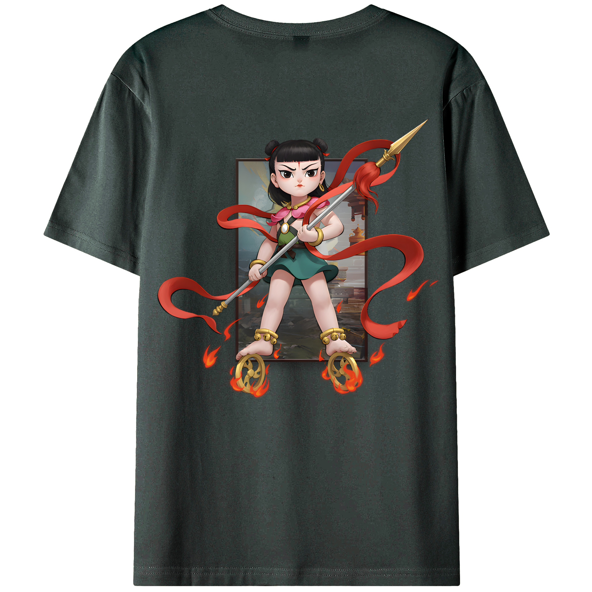 （画像用） Ne Zha 2 ナタ 魔童の大暴れ 綿100％ メンズ半袖Tシャツ（バックプリント） 通気性
